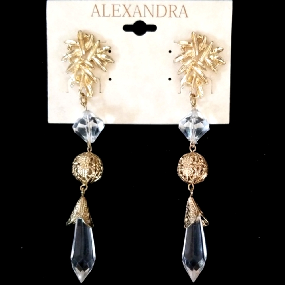 Alexandra Drippy Chandelier Gold Tone Beaded Earrings NWT - Picture 2 of 12